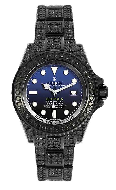 Rolex Deepsea 116660 PVD with Black Diamonds Black and Blue Dial Automatic 44mm Mens Watch