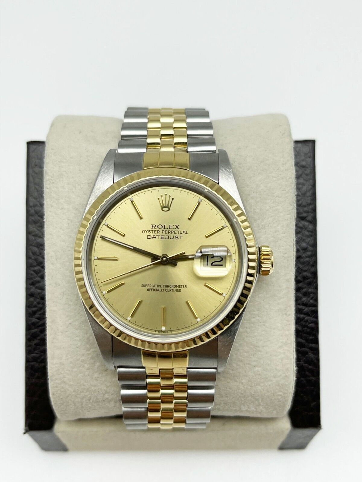 Rolex Datejust 36mm 16013 Champagne Dial 18k Yellow Gold & Steel Jubilee Mens Watch