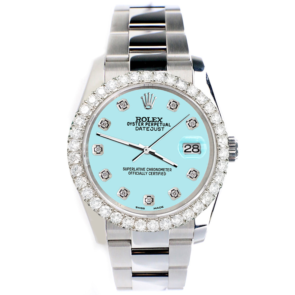 Rolex Datejust 116200 36mm 2.7ct Diamond Bezel/Aqua Blue Diamond Dial Steel Oyster Watch
