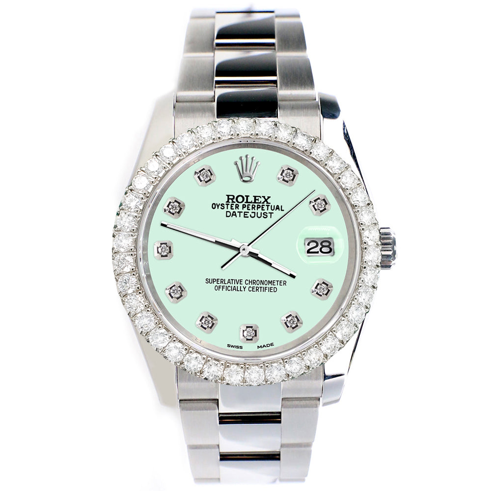 Rolex Datejust 116200 36mm 2.7ct Diamond Bezel/Light Malachite Diamond Dial Steel Oyster Watch