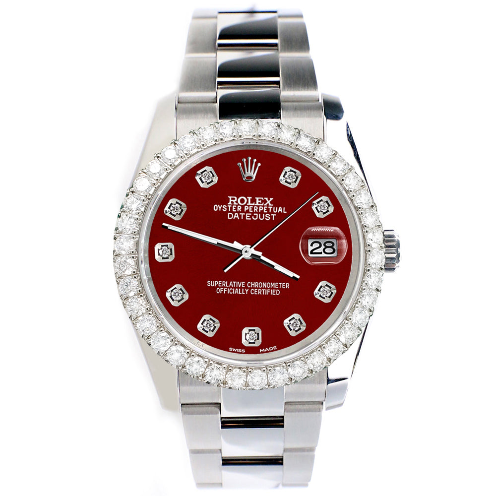 Rolex Datejust 116200 36mm 2.7ct Diamond Bezel/Imperial Red Diamond Dial Steel Oyster Watch