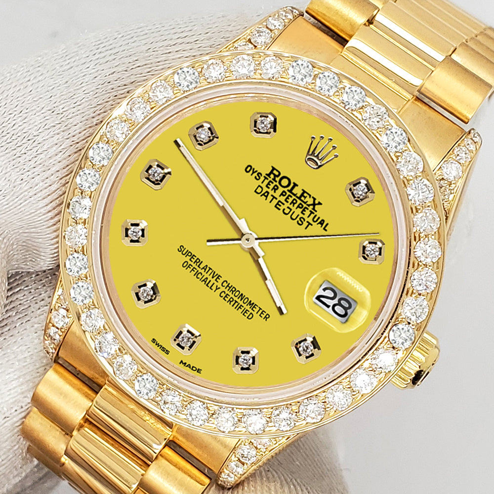 Rolex President Datejust 31mm 2.3CT Diamond Bezel/Lugs/Yellow Dial Yellow Gold Watch