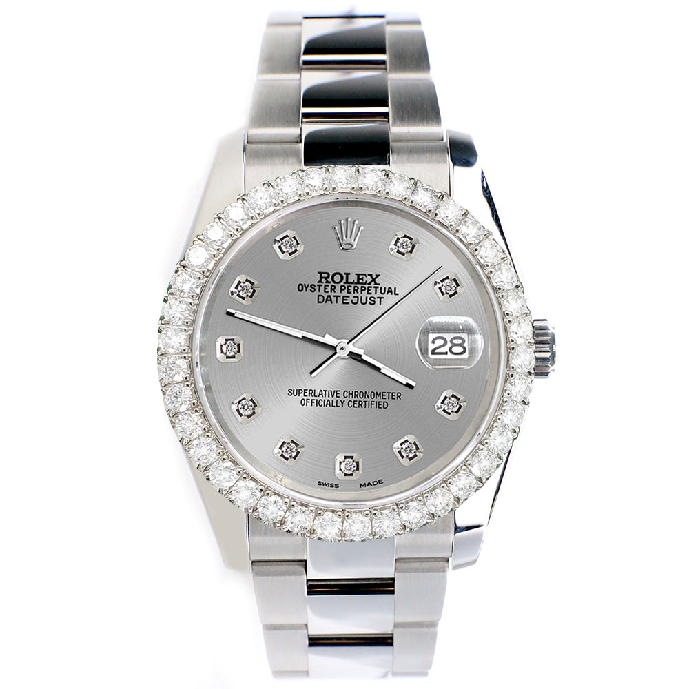 Rolex Datejust 116200 36mm 2.7ct Diamond Bezel/Silver Diamond Dial Steel Oyster Watch