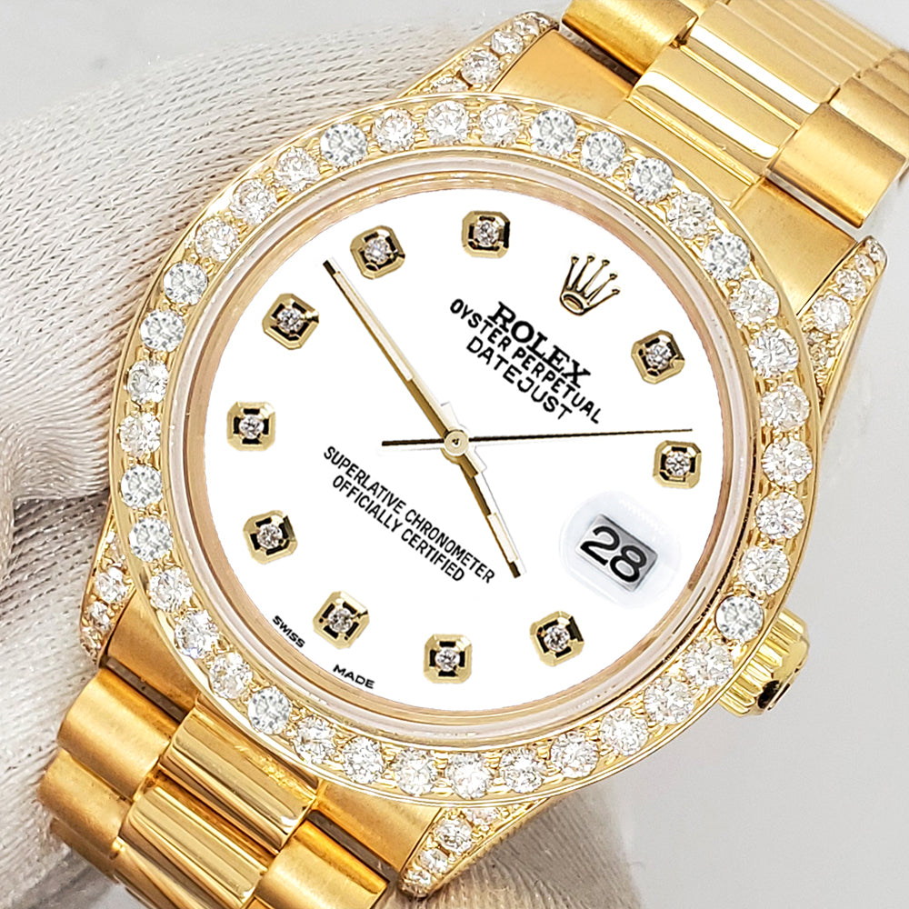 Rolex President Datejust 31mm 2.3CT Diamond Bezel/Lugs/White Dial Yellow Gold Watch