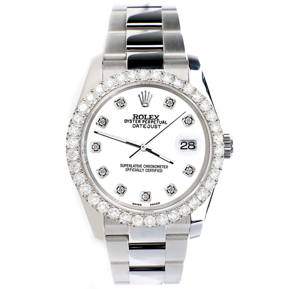 Rolex Datejust 116200 36mm 2.7ct Diamond Bezel/White Diamond Dial Steel Oyster Watch