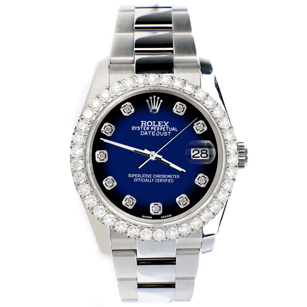 Rolex Datejust 116200 36mm 2.7ct Diamond Bezel/Blue Vignette Diamond Dial Steel Oyster Watch