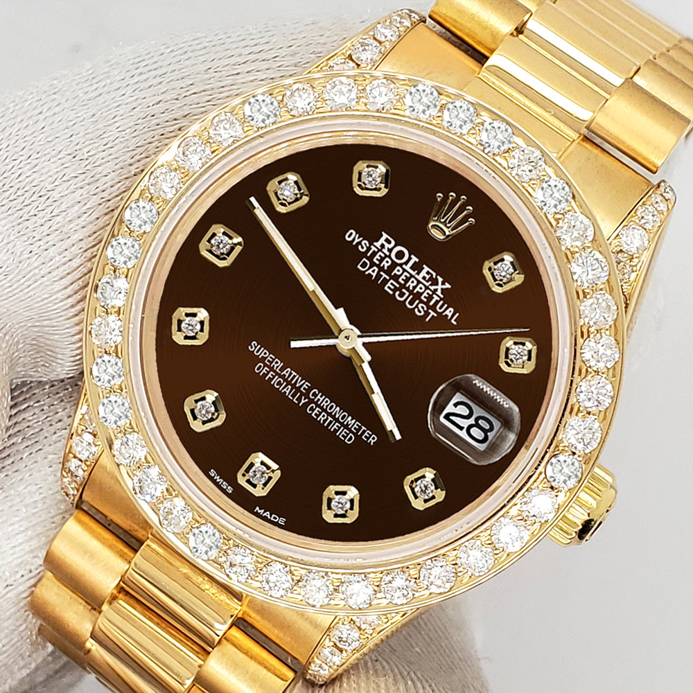 Rolex President Datejust 31mm 2.3CT Diamond Bezel/Lugs/Chocolate Dial Yellow Gold Watch