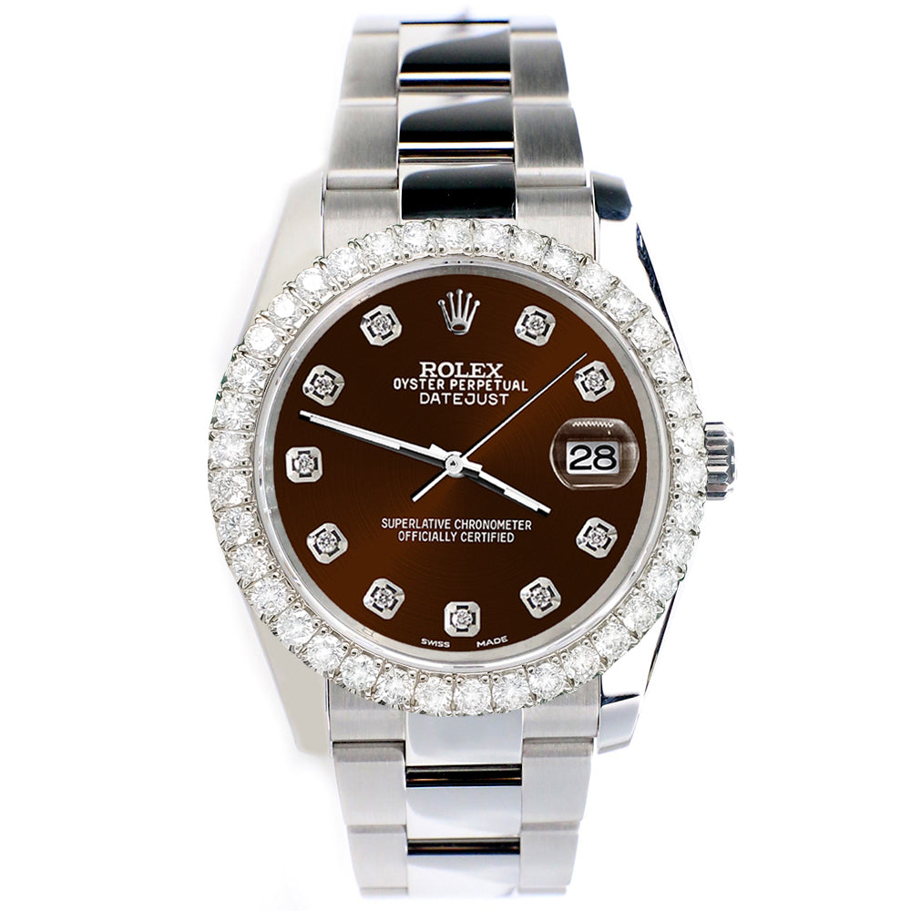 Rolex Datejust 116200 36mm 2.7ct Diamond Bezel/Chocolate Diamond Dial Steel Oyster Watch