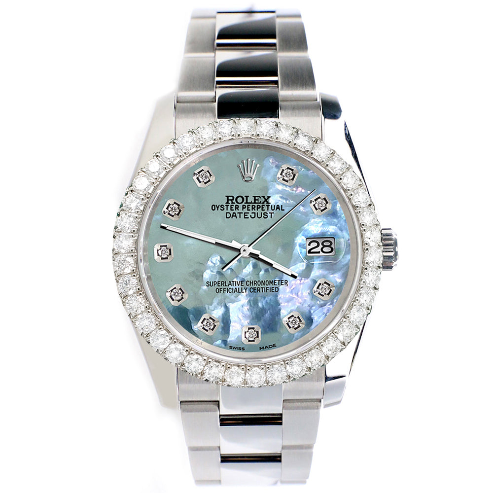 Rolex Datejust 116200 36mm 2.7ct Diamond Bezel/Tahitian Blue Diamond Dial Steel Oyster Watch