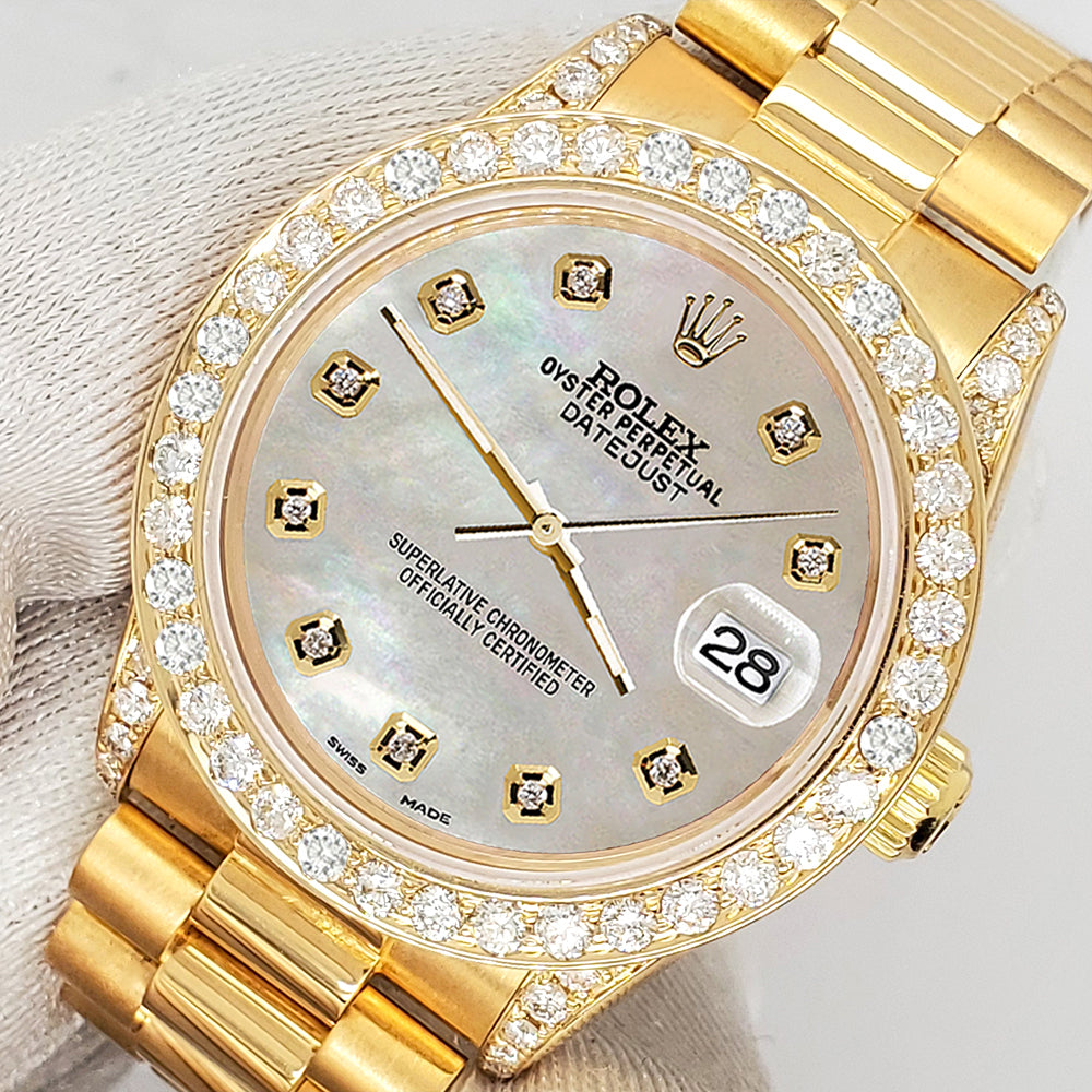 Rolex President Datejust 31mm 2.3CT Diamond Bezel/Lugs/Champagne MOP Dial Yellow Gold Watch