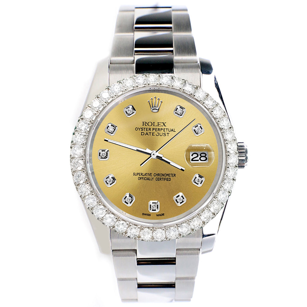 Rolex Datejust 116200 36mm 2.7ct Diamond Bezel/Champagne Diamond Dial Steel Oyster Watch