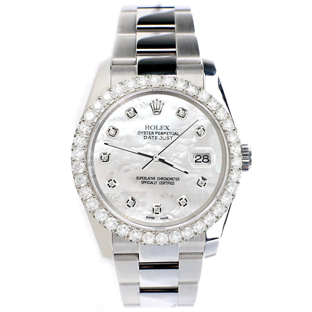 Rolex Datejust 116200 36mm 2.7ct Diamond Bezel/White MOP Diamond Dial Steel Oyster Watch