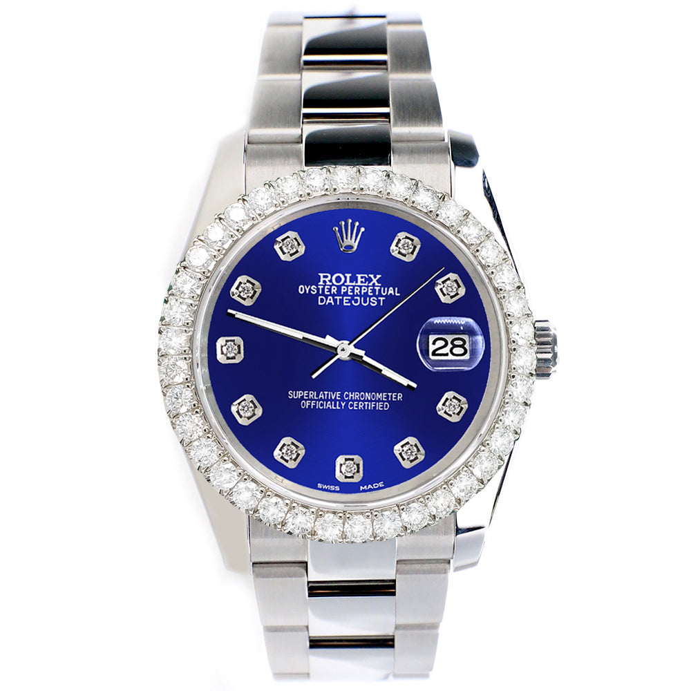 Rolex Datejust 116200 36mm 2.7ct Diamond Bezel/Navy Blue Diamond Dial Steel Oyster Watch