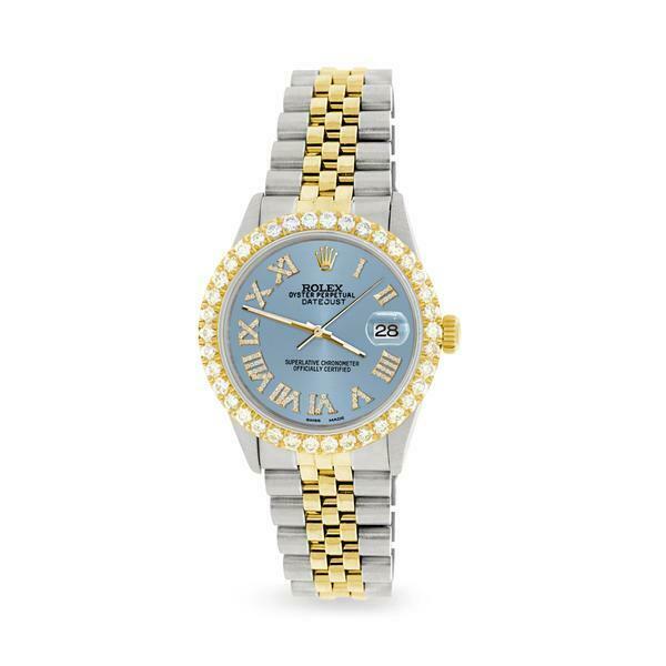 Rolex Datejust 36mm 2-Tone WATCH/3.10ct Diamond Bezel/Ice Blue Diamond Dial