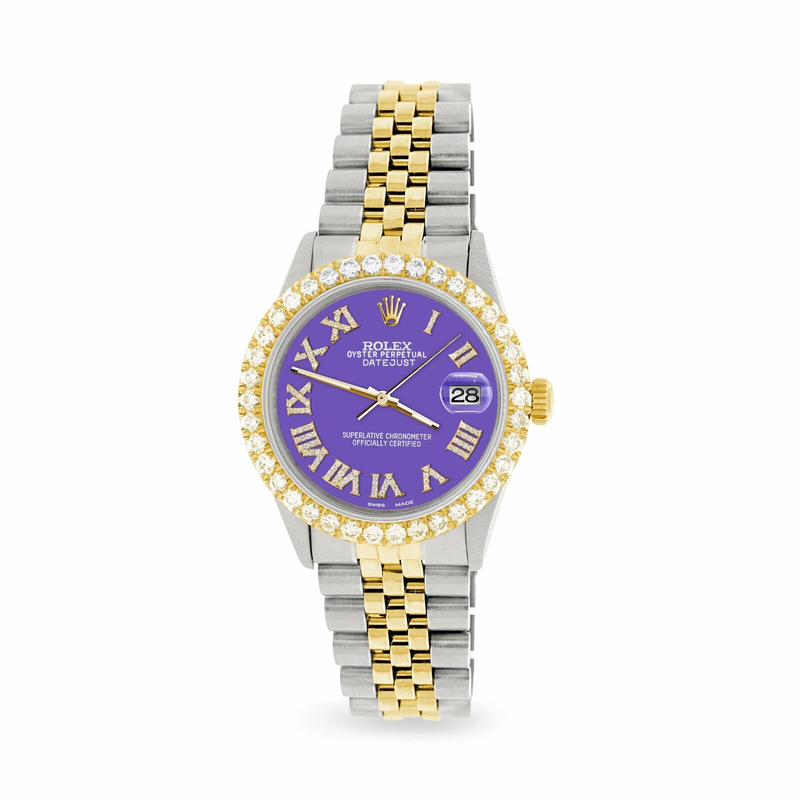 Rolex Datejust 36mm 2-Tone WATCH/3.10ct Diamond Bezel/Lavender Diamond Dial