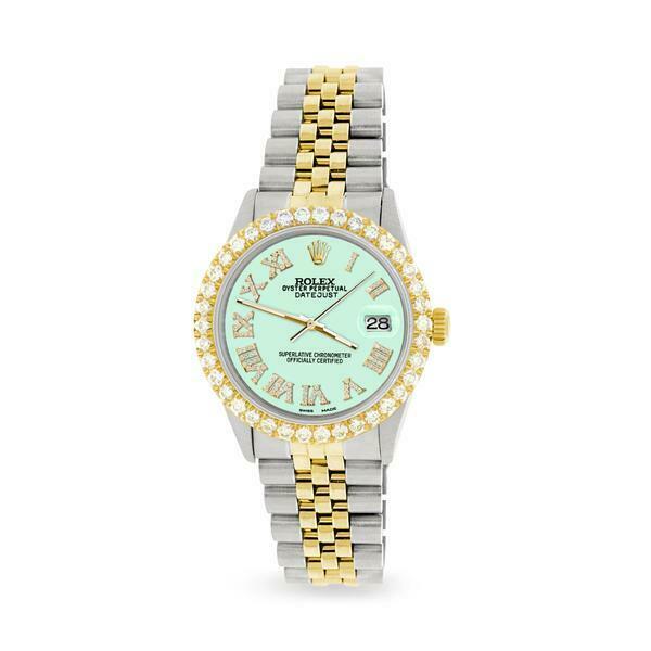 Rolex Datejust 36mm 2-Tone WATCH/3.10ct Diamond Bezel/Light Malachite Roman Dial