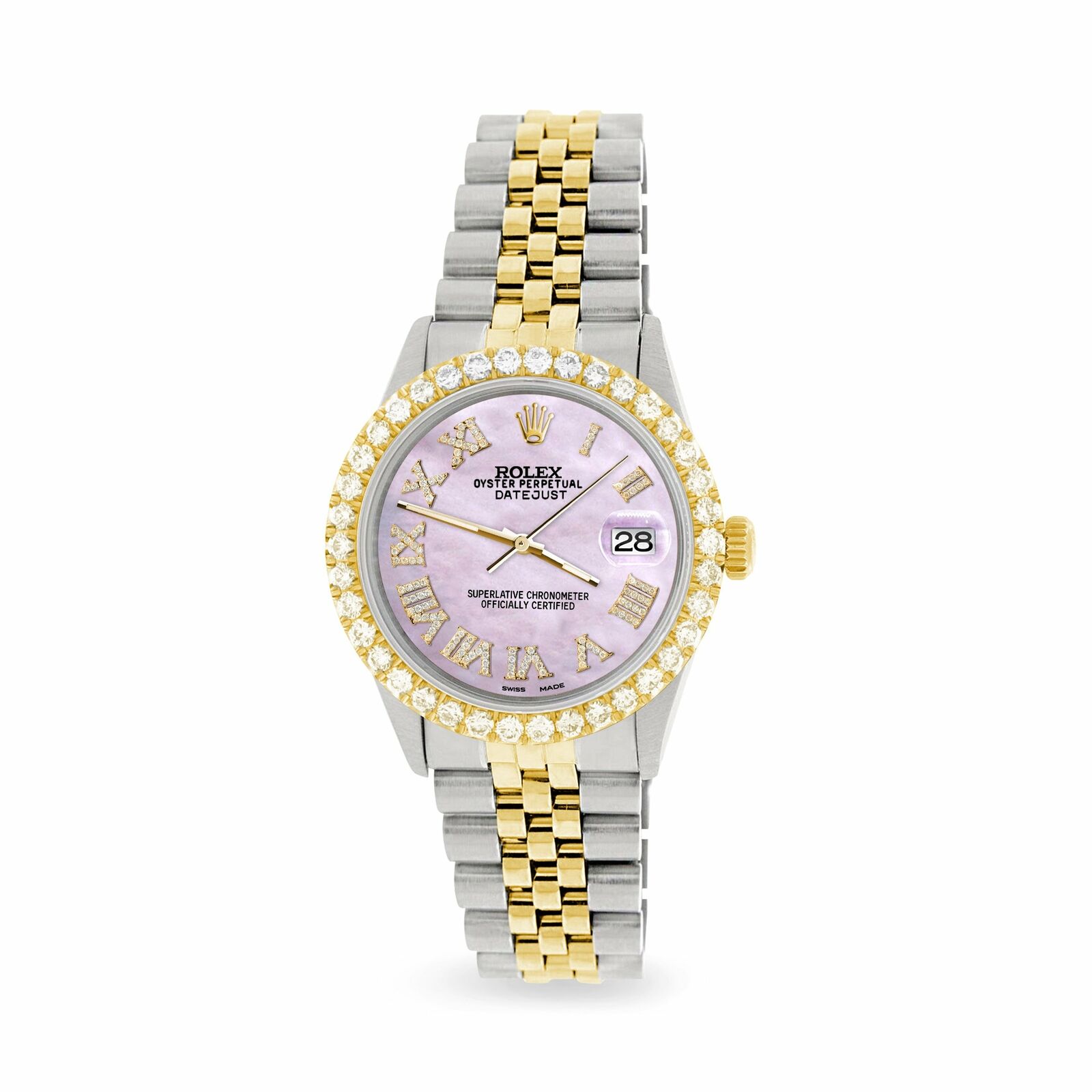 Rolex Datejust 36mm 2-Tone WATCH/3.10ct Diamond Bezel/Pink Pearl Roman Dial
