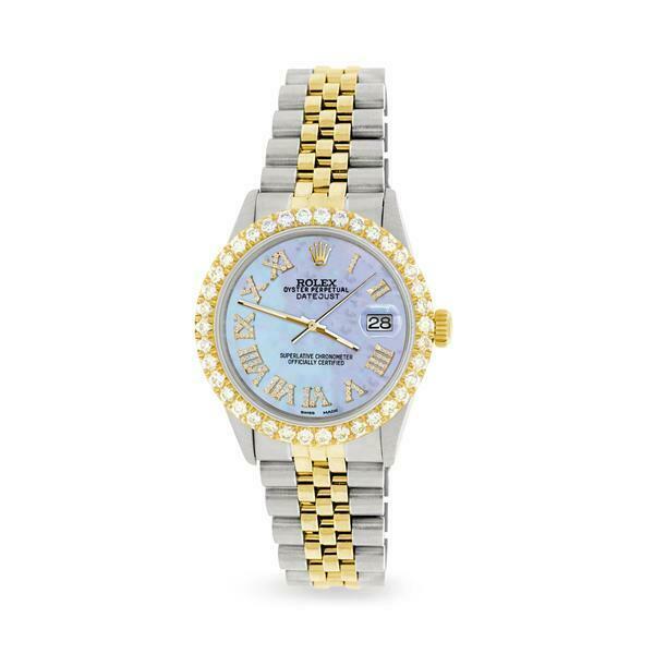 Rolex Datejust 36mm 2-Tone WATCH/3.10ct Diamond Bezel/Purple MOP Roman Dial
