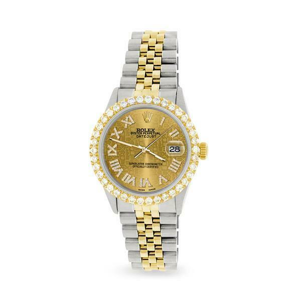Rolex Datejust 36mm 2-Tone WATCH/3.10ct Diamond Bezel/Champagne Roman Dial