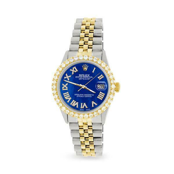 Rolex Datejust 36mm 2-Tone WATCH/3.10ct Diamond Bezel/Royal Blue MOP Roman Dial
