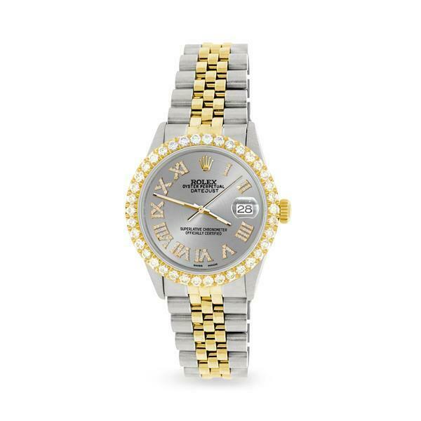Rolex Datejust 36mm 2-Tone WATCH/3.10ct Diamond Bezel/Silver Roman Dial