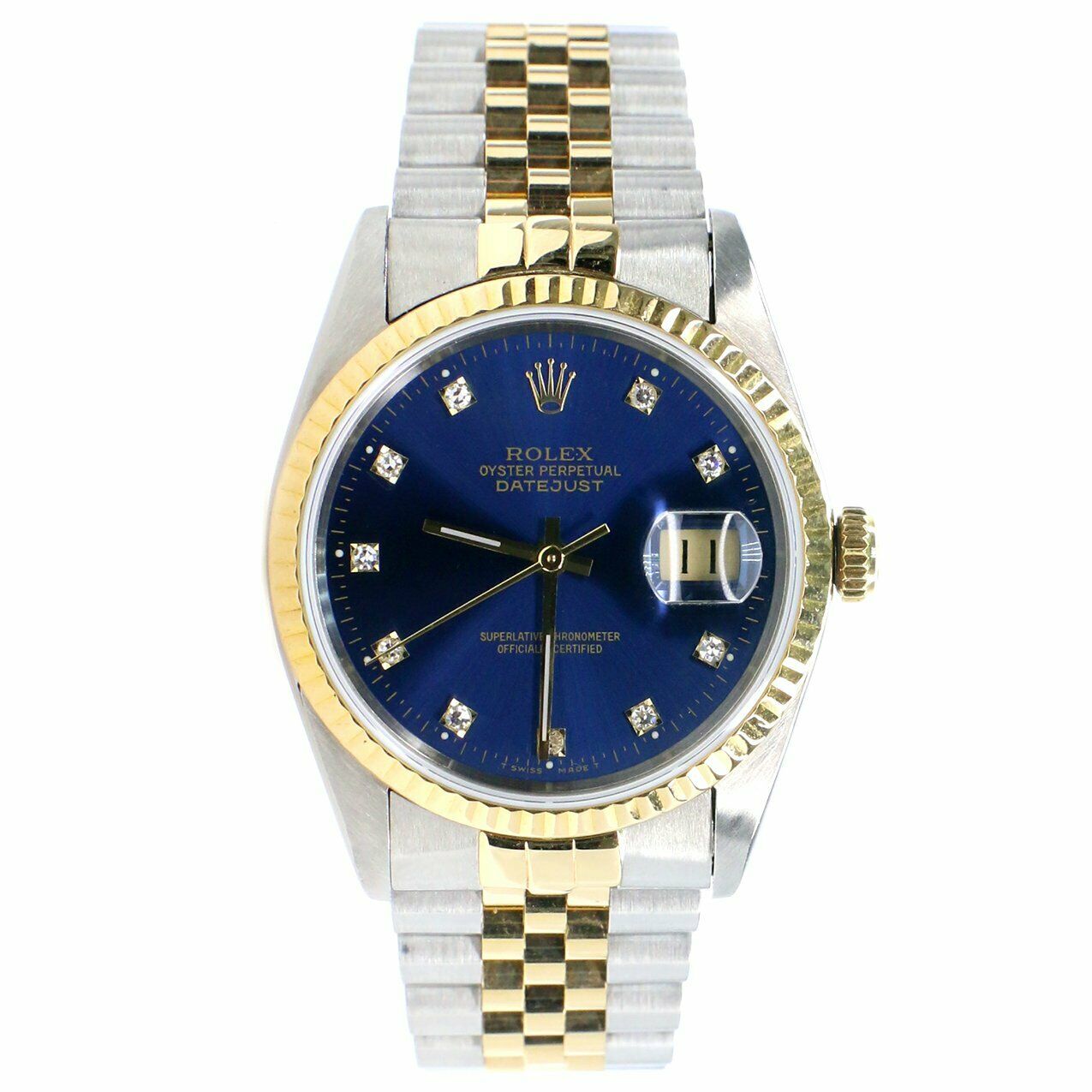 Rolex Datejust 36mm 2-Tone Watch with Factory Diamond Dial/Fluted Bezel