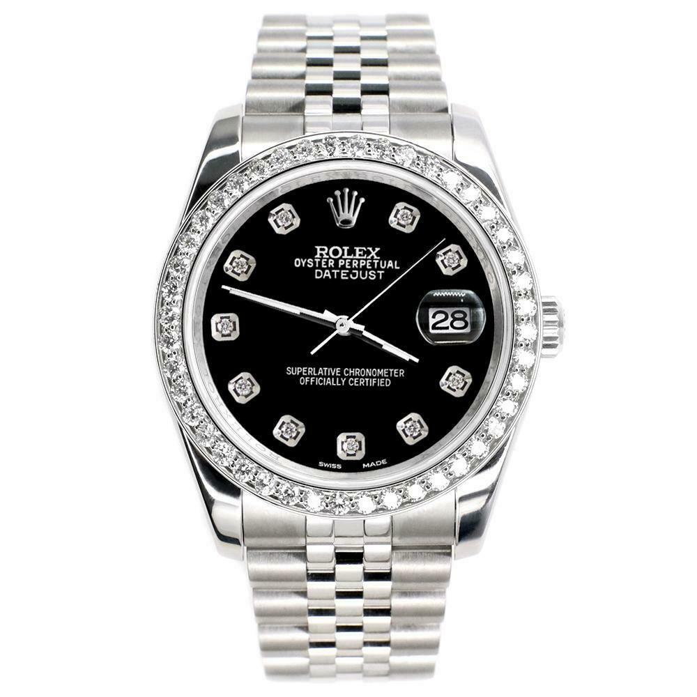 Rolex Datejust 116200 36mm 1.85ct Diamond Bezel/Black Diamond Dial Steel Watch