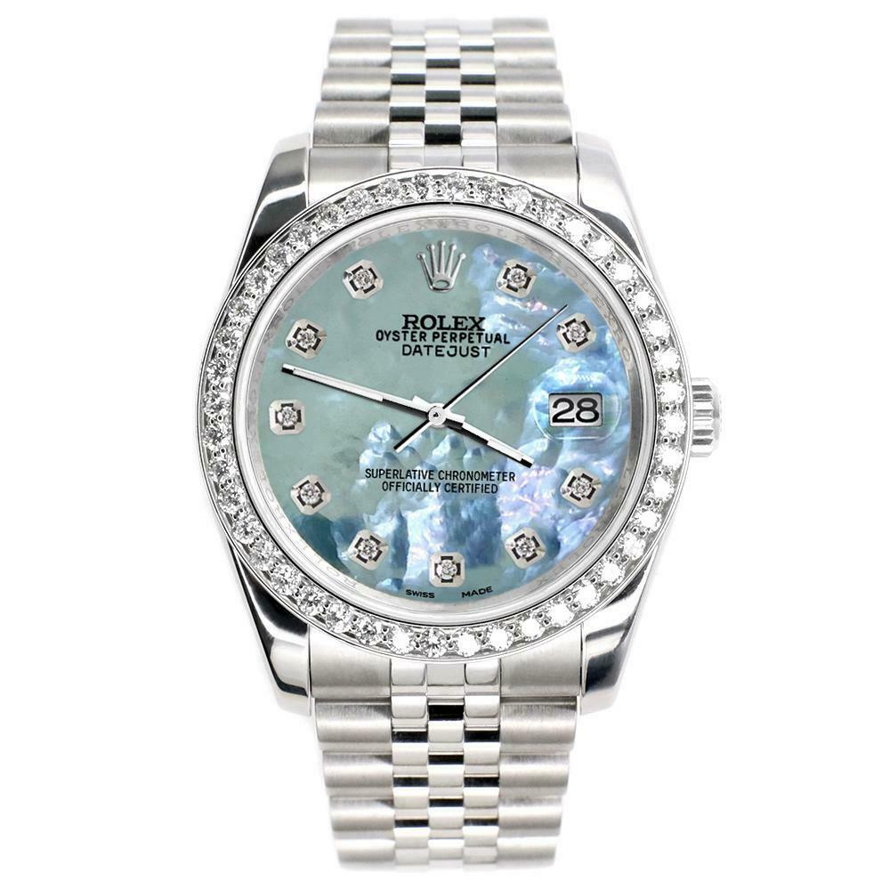 Rolex Datejust 116200 36mm 1.85ct Diamond Bezel/Tahitian Blue Dial Steel Watch