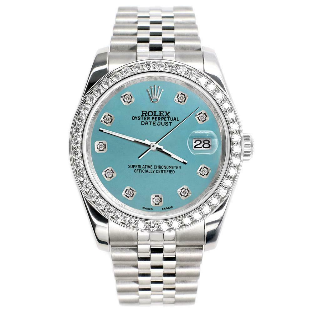 Rolex Datejust 116200 36mm 1.85ct Diamond Bezel/Turquoise Dial Steel Watch
