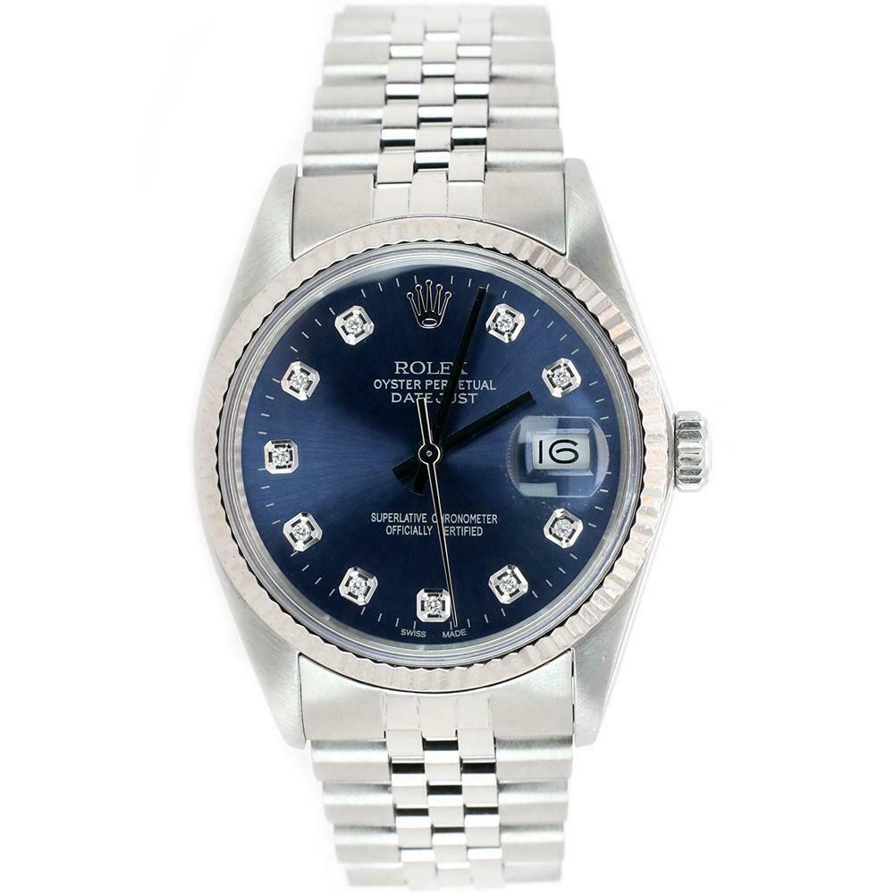Rolex Datejust 36mm White Gold Bezel/Blue Diamond Dial Steel Jubilee Watch