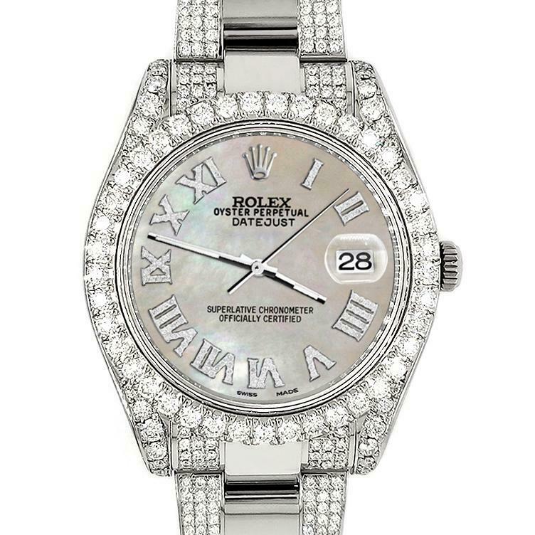 Rolex Datejust II 41mm Diamond Bezel/Lugs/Bracelet/Champagne MOP Roman Dial Watch