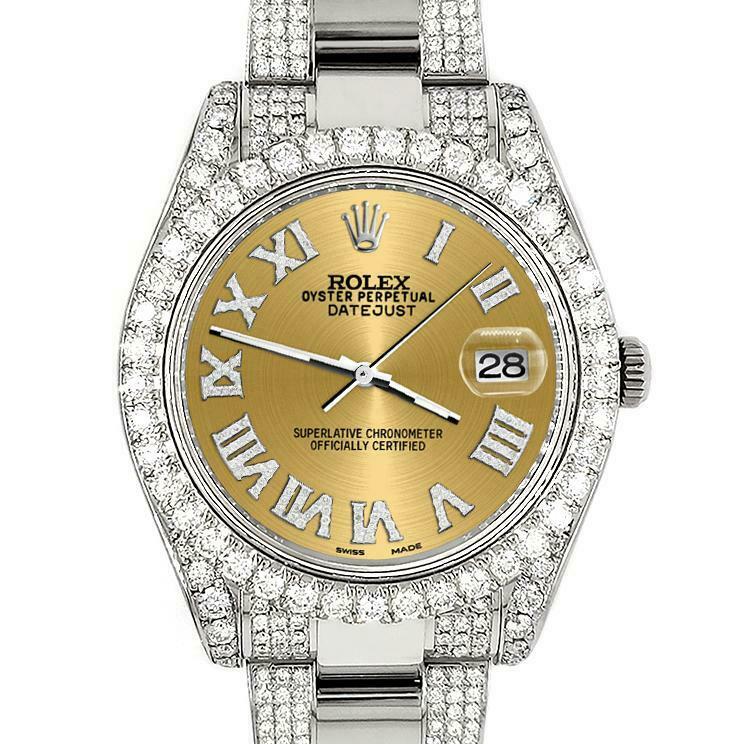 Rolex Datejust II 41mm Diamond Bezel/Lugs/Bracelet/Champagne Roman Dial Watch