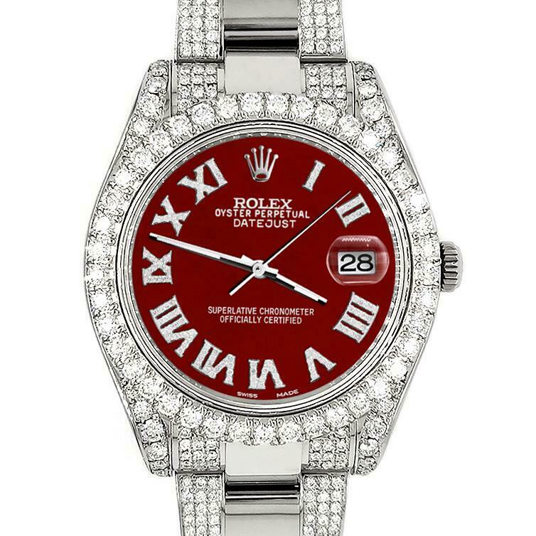 Rolex Datejust II 41mm Diamond Bezel/Lugs/Bracelet/Imperial Red Roman Dial Watch