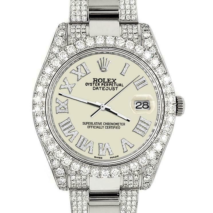 Rolex Datejust II 41mm Diamond Bezel/Lugs/Bracelet/Linen White Roman Dial Watch