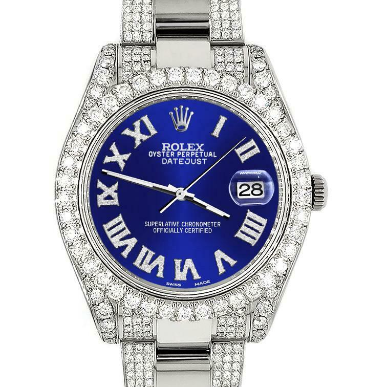 Rolex Datejust II 41mm Diamond Bezel/Lugs/Bracelet/Navy Blue Roman Dial Watch