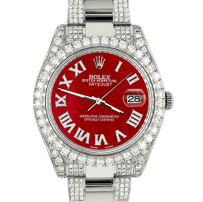 Rolex Datejust II 41mm Diamond Bezel/Lugs/Bracelet/Red MOP Roman Dial Watch
