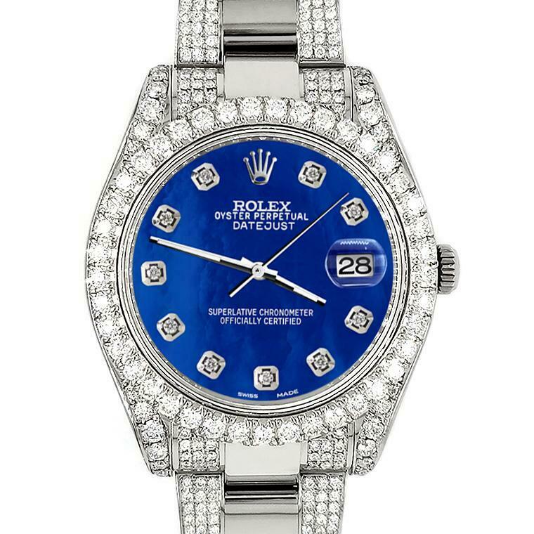 Rolex Datejust II 41mm Diamond Bezel/Lugs/Bracelet/Royal Blue MOP Dial Watch