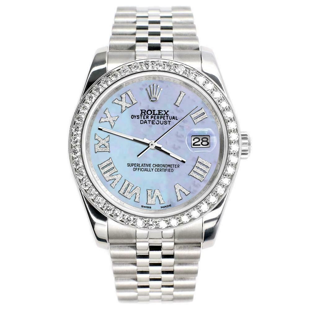 Rolex Datejust 116200 36mm 2.0ct Diamond Bezel/Pink Pearl Roman Dial Steel Watch