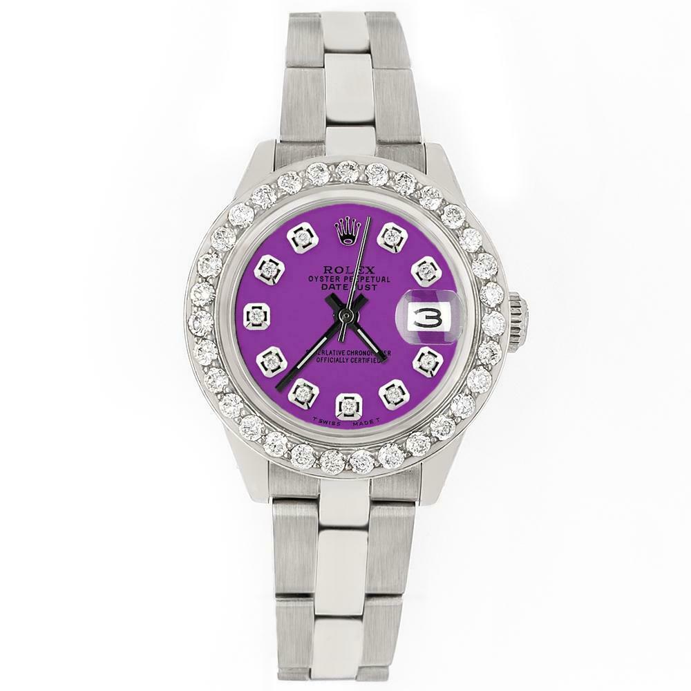 Rolex Datejust 26mm Steel Watch 1.3ct Diamond Bezel/Sangria Purple Diamond Dial