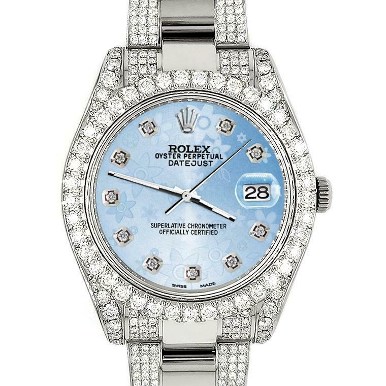 Rolex Datejust II 41mm 10.3CT Diamond Bezel/Case/Bracelet/Blue Flower Box Papers