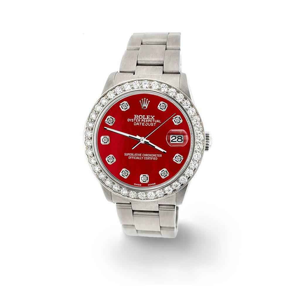 Rolex Datejust Midsize 31mm 1.52ct Bezel/Red MOP Diamond Dial Steel Oyster Watch