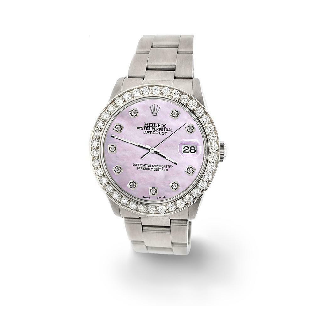 Rolex Datejust Midsize 31mm 1.52ct Bezel/Pink Pearl Dial Steel Oyster Watch