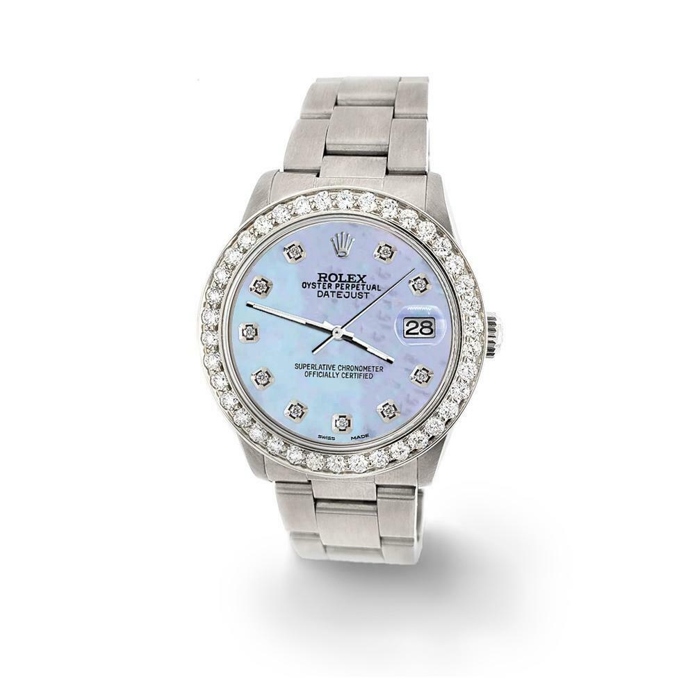 Rolex Datejust Midsize 31mm 1.52ct Bezel/Purple MOP Dial Steel Oyster Watch