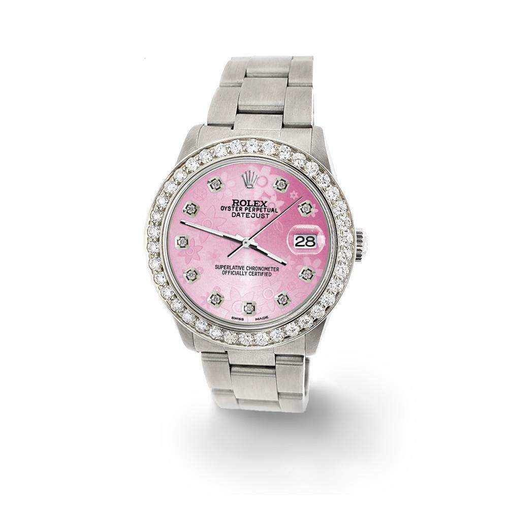 Rolex Datejust Midsize 31mm 1.52ct Bezel/Pink Flower Dial Steel Oyster Watch