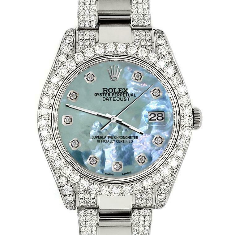 Rolex DatejustII 41mm 10.3CT Diamond Bezel/Case/Bracelet/Tahitian Blue/