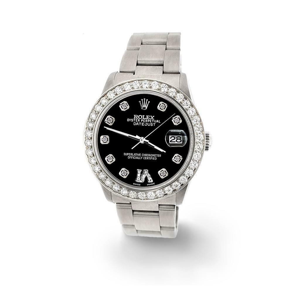 Rolex Datejust Midsize 31mm 1.52ct Bezel/Black Diamond Roman VI Dial Watch