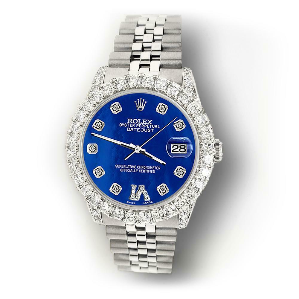 Rolex Datejust 31mm 2.95ct Diamond Bezel/Lugs/Royal Blue MOP Roman VI Dial Watch