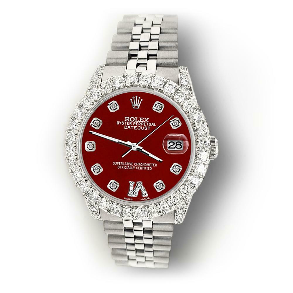 Rolex Datejust 31mm 2.95ct Diamond Bezel/Lugs/Imperial Red Roman VI Dial Watch