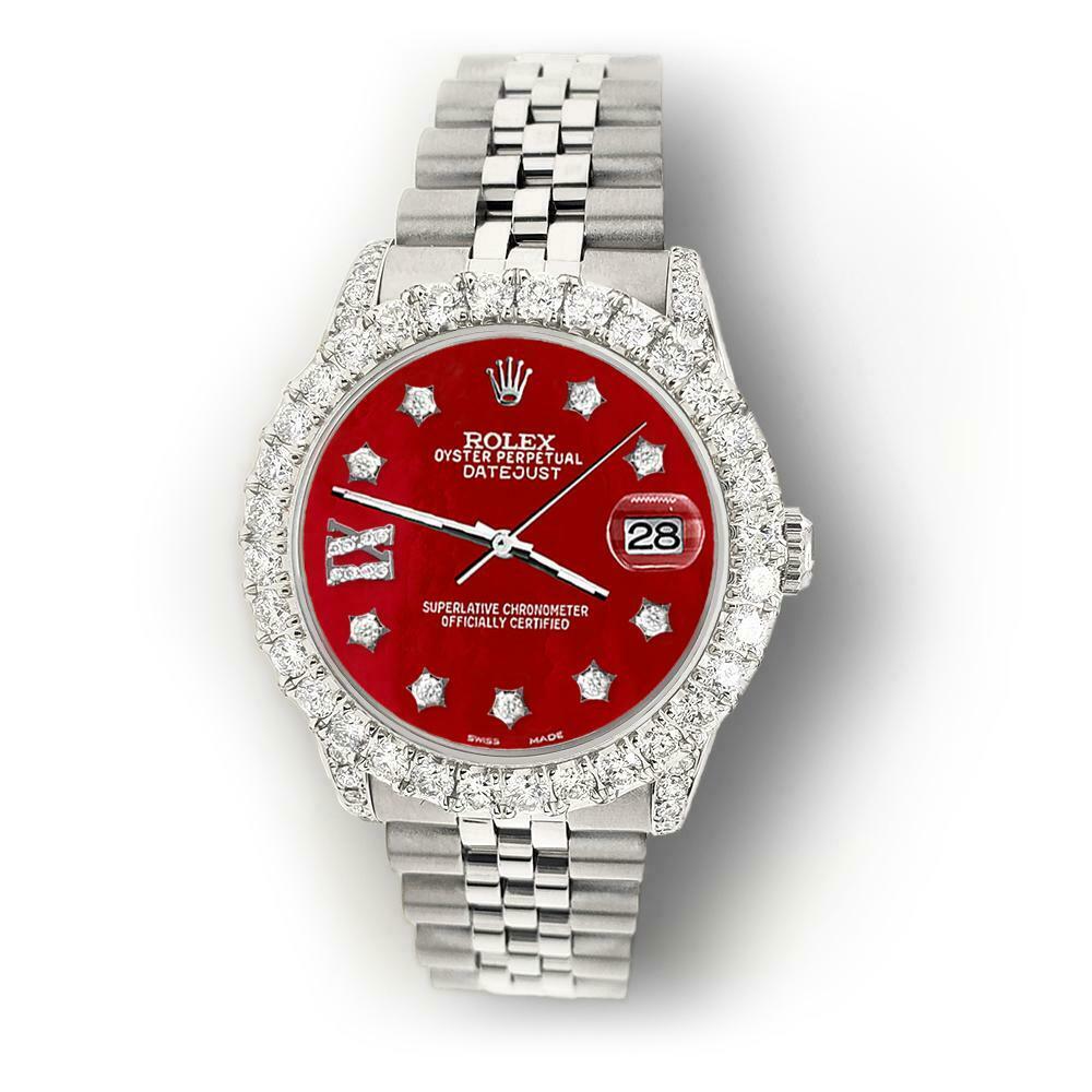 Rolex Datejust 31mm 2.95ct Diamond Bezel/Lugs/Red MOP Roman IX Star Dial Watch