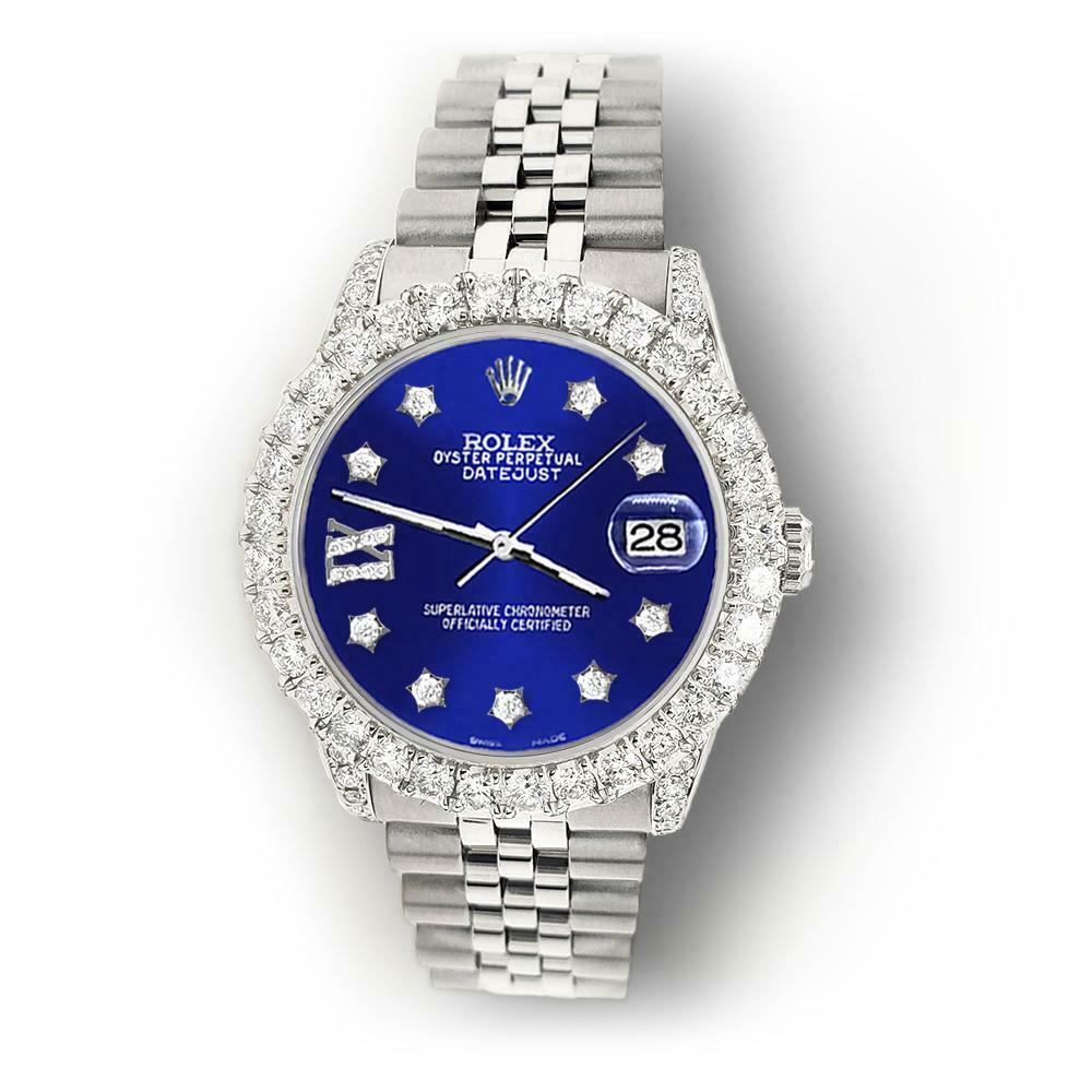 Rolex Datejust 31mm 2.95ct Diamond Bezel/Lugs/Navy Blue Roman IX Star Dial Watch